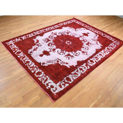 8'1"X11' Barn Red Overdyed Zoroastrian Tebraz Pure Wool Hand Knotted Rug