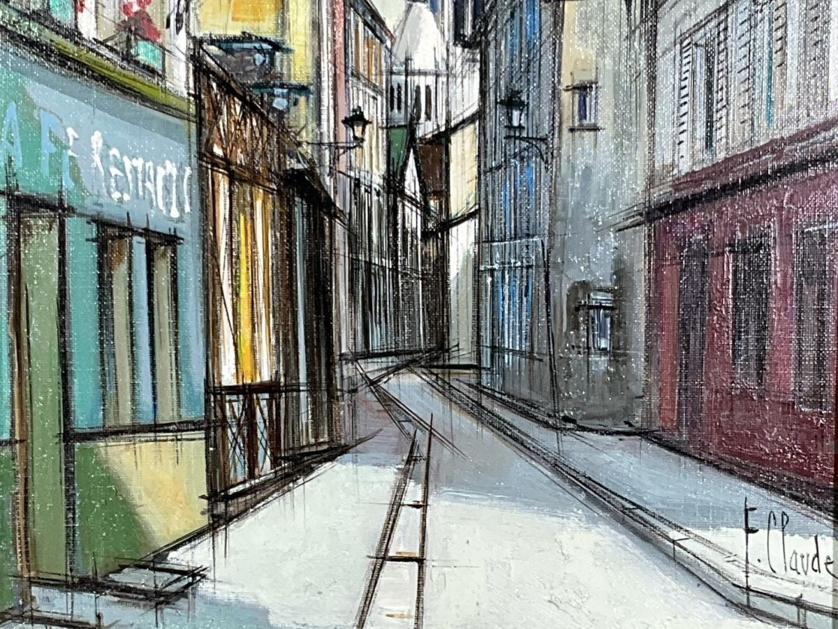 F. Claude Signed Original Oil Painting French Street Scene Cityscape Framed