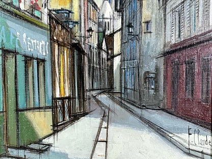 F. Claude Signed Original Oil Painting French Street Scene Cityscape Framed