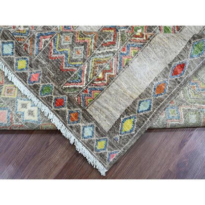8'1"X9'6" Gray Geometric Design,Berber Influence Wool Hand Knotted Rug