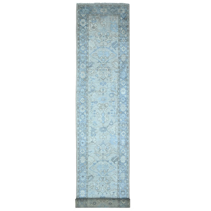 3'X19'5" Blue Afghan Wool Weft Angora Oushak Xl Runner Oriental Rug