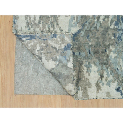2'6"X8' Yonder Blue Galaxy Design Wool And Silk Hand Knotted Runner Rug