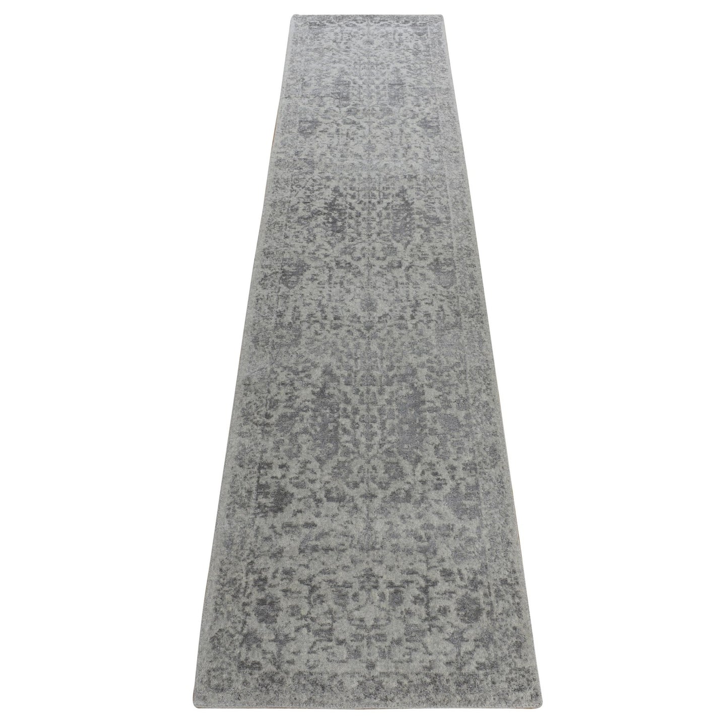 2'5"X12' Gray Jacquard Hand Loomed Broken Cypress Tree Design Runner Rug