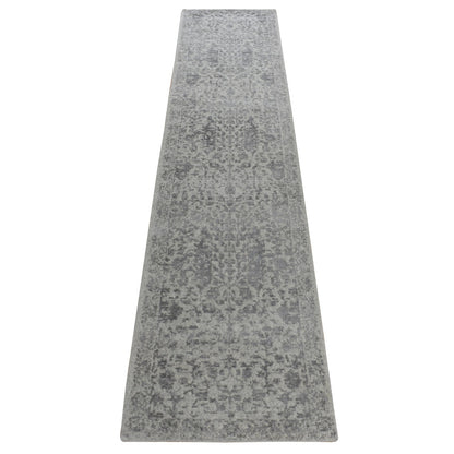 2'5"X12' Gray Jacquard Hand Loomed Broken Cypress Tree Design Runner Rug