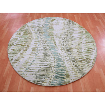 6'X6' Lafayette Green Crocodile Safari Design Silk Hand Knotted Round Rug