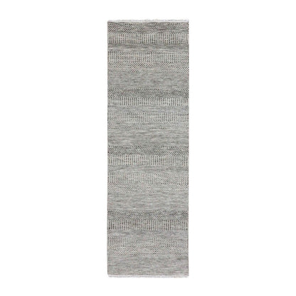 2'7"X8' Power Gray Grass Design Hand Knotted Undyed Wool Runner Rug