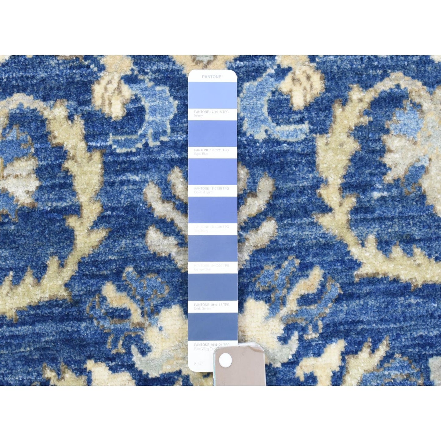 4'X11'8" Navy Blue Fine Peshawar Soft Wool Hand Knotted Wide Runner Rug