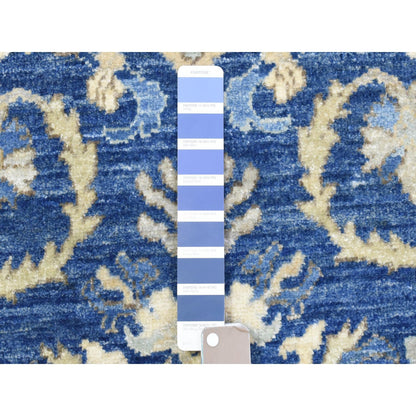 4'X11'8" Navy Blue Fine Peshawar Soft Wool Hand Knotted Wide Runner Rug