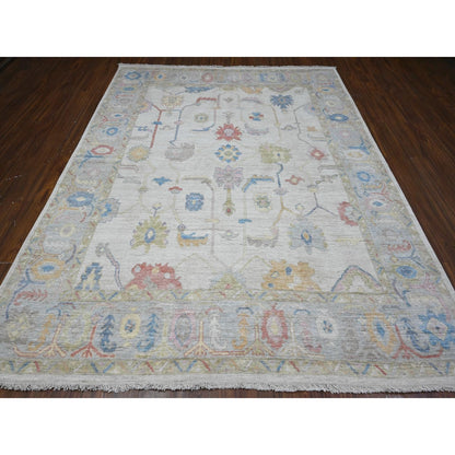 7'10"X9'9" Silver Gray Hand Knotted Afghan Angora Oushak Oriental Rug