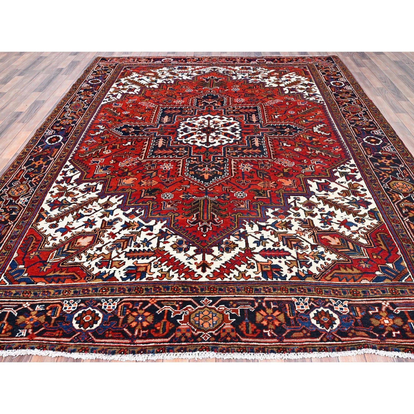 8'5"X10'9" Red Pure Wool Hand Knotted Semi Antique Zoroastrian Heris Rug