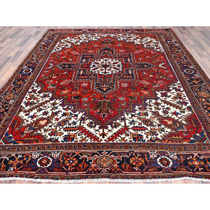 8'5"X10'9" Red Pure Wool Hand Knotted Semi Antique Zoroastrian Heris Rug