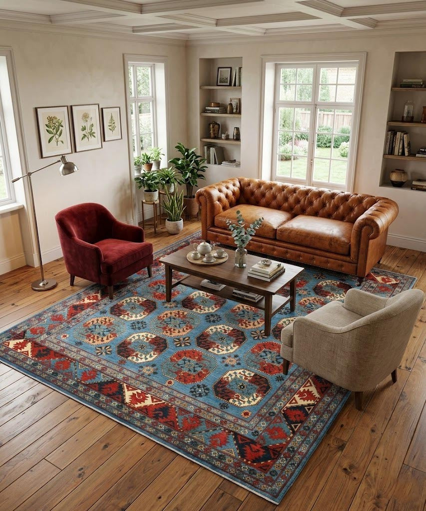 Hand-Knotted Farmhouse Rug Geometric Tribal Style Wool Oriental Carpet 8X10 ft
