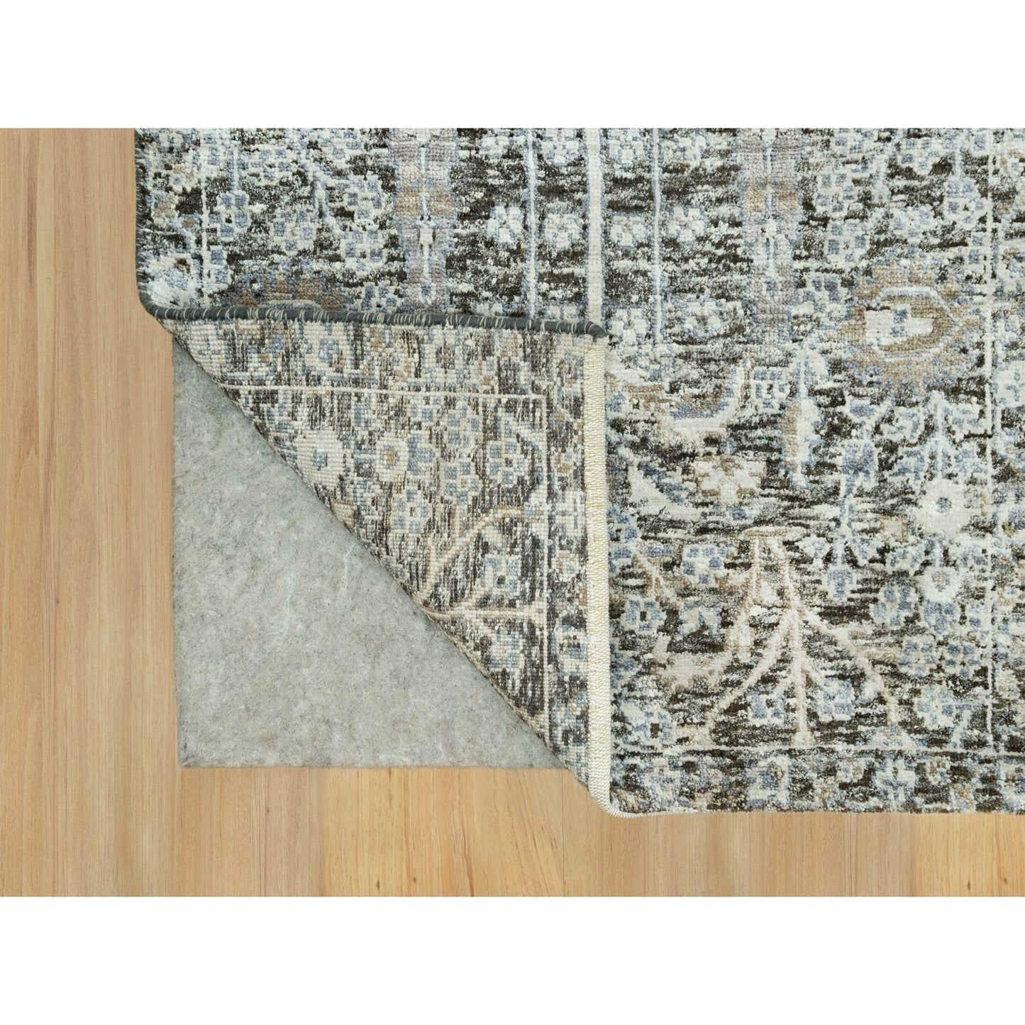 2'4"X8'1" Gray Hand Knotted Silk And Wool Willow And Cypress Tree Rug