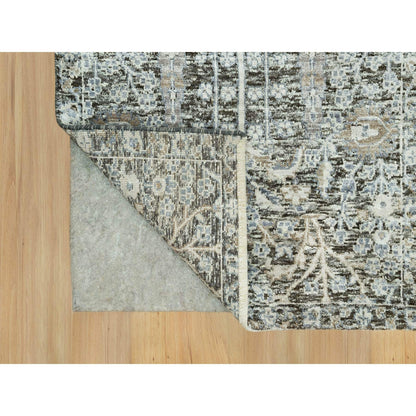 2'4"X8'1" Gray Hand Knotted Silk And Wool Willow And Cypress Tree Rug