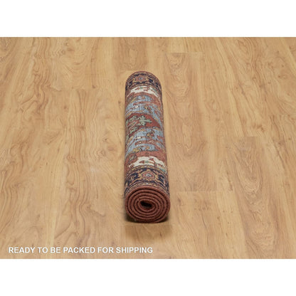 3'1"X5'2" Red Antiqued Fine Heris Re-Creation Rug Hand Knotted Soft Wool