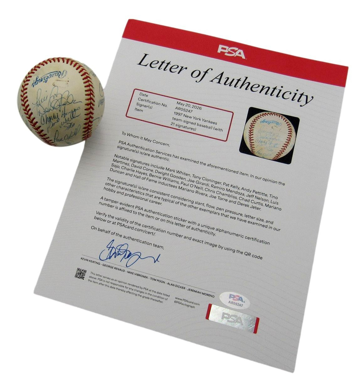 1997 New York Yankees Team-Signed by (21) OAL Baseball PSA/ DNA 209924