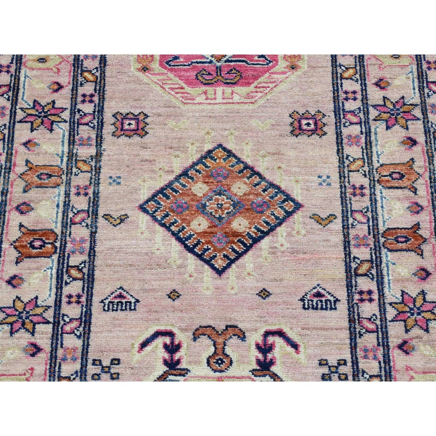 2'8"X8'10" Pink Hand Knotted Afghan Super Kazak Pure Wool Runner Rug