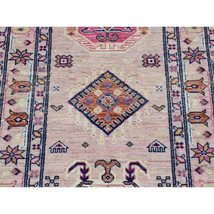 2'8"X8'10" Pink Hand Knotted Afghan Super Kazak Pure Wool Runner Rug
