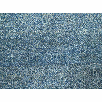 8'X10' Denim Blue Repetitive Diamond Design Pure Wool Hand Knotted Rug