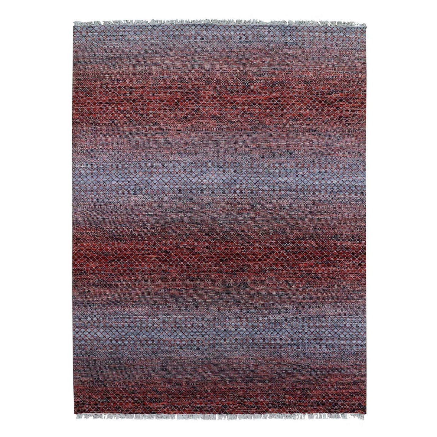9'1"X12'1" Red Hand Knotted Modern Chiaroscuro Collection Pure Wool Rug