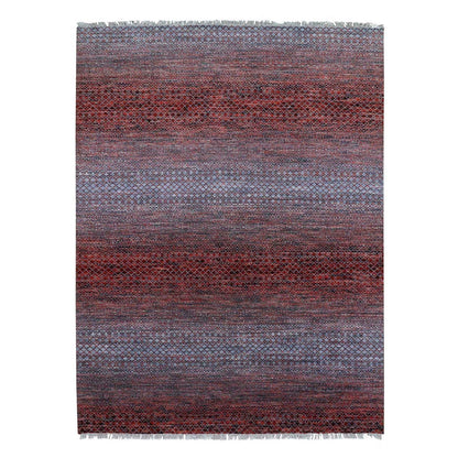 9'1"X12'1" Red Hand Knotted Modern Chiaroscuro Collection Pure Wool Rug