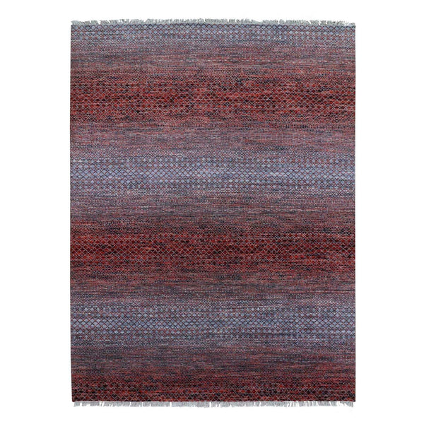9'1"X12'1" Red Hand Knotted Modern Chiaroscuro Collection Pure Wool Rug