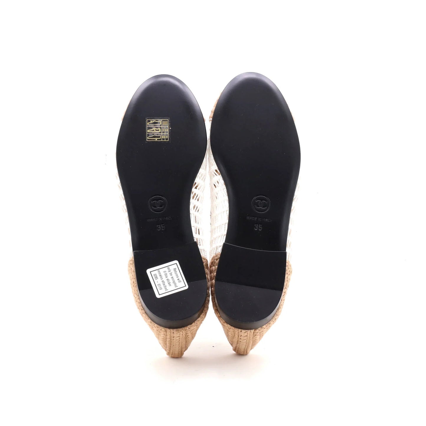 Chanel Women'S Cc Cap Toe Ballerina Flats Crochet Raffia