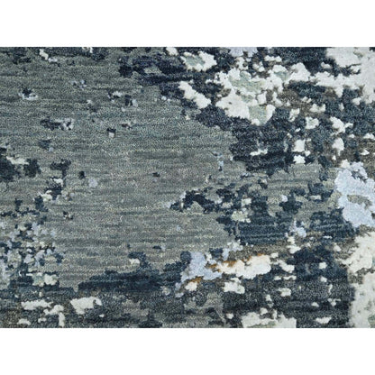 9'9"X9'9" Shades Of Gray Abstract Design Pure Wool Hand Knotted Round Rug