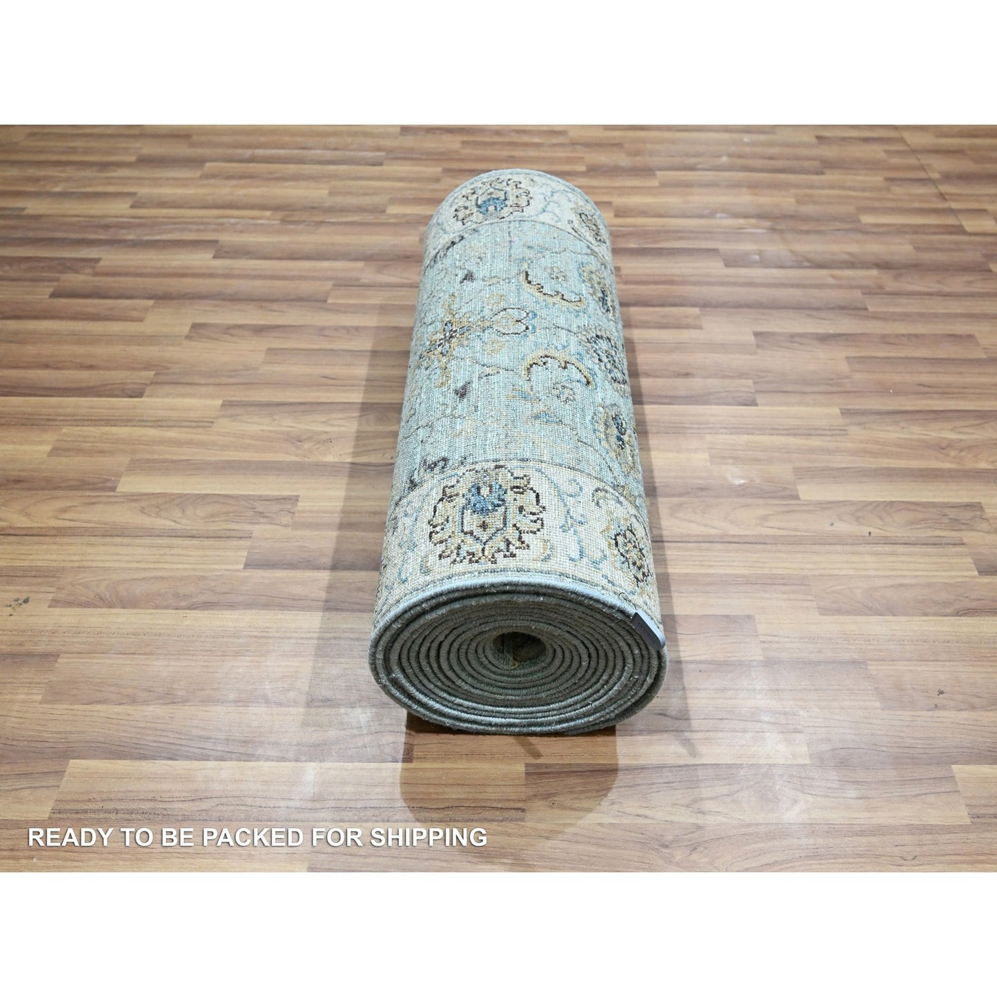 2'6"X25'7" Crystal Blue Pure Wool Vines Design Hand Knotted Xl Runner Rug