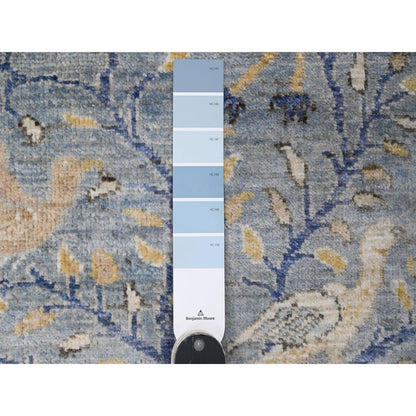 2'2"X6'3" Blue Peshawar Birds Design 100% Wool Hand Knotted Runner Rug