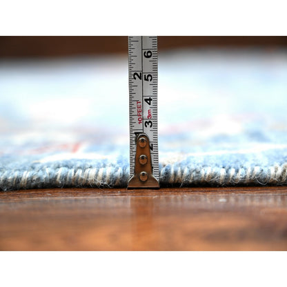 8'1"X16'2" Sea Blue Afghan Peshawar Hand Knotted Gallery Size Runner Rug