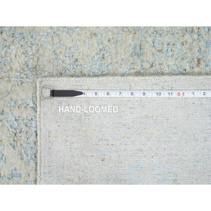 2'6"X12' Gray Wool And Silk Jacquard Hand Loomed Tebraz Runner Rug