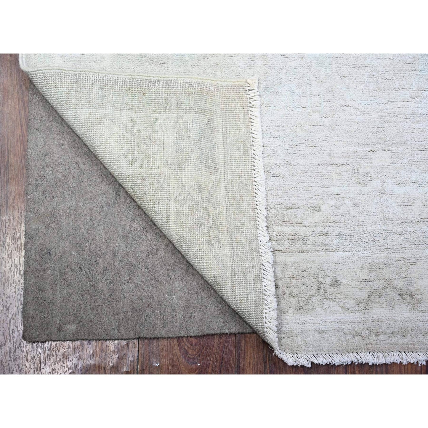 4'X5'9" Gainsboro Gray White Wash Peshawar Wool Hand Knotted Oriental Rug