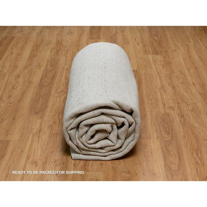 8'10"X12' Bone White Vertical Stripes Design Hand Loomed Natural Wool Rug