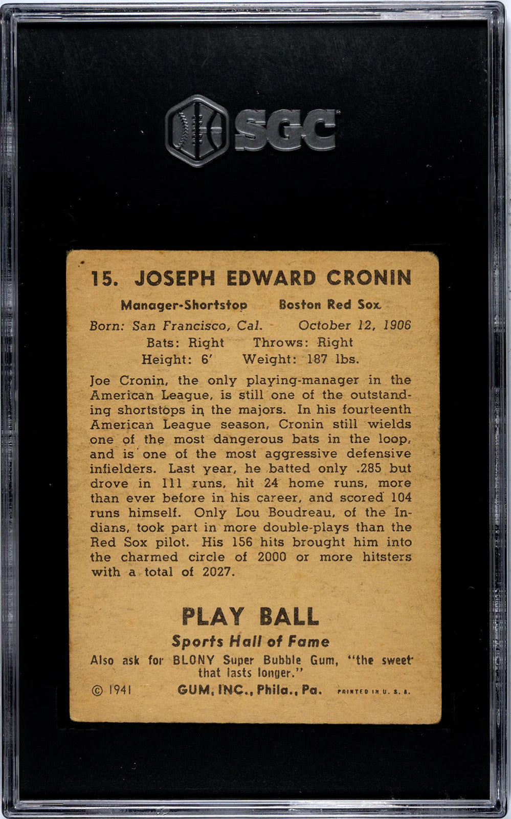 Joe Cronin 1941 Playball Sgc 1