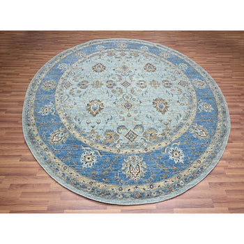 10'X10' Blue Agra Shah Abbas Flower Design Wool Hand Knotted Round Rug