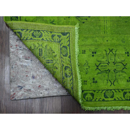 8'X9'6" Green Overdyed Kazak Geometric Pattern Hand Knotted 100% Wool Rug