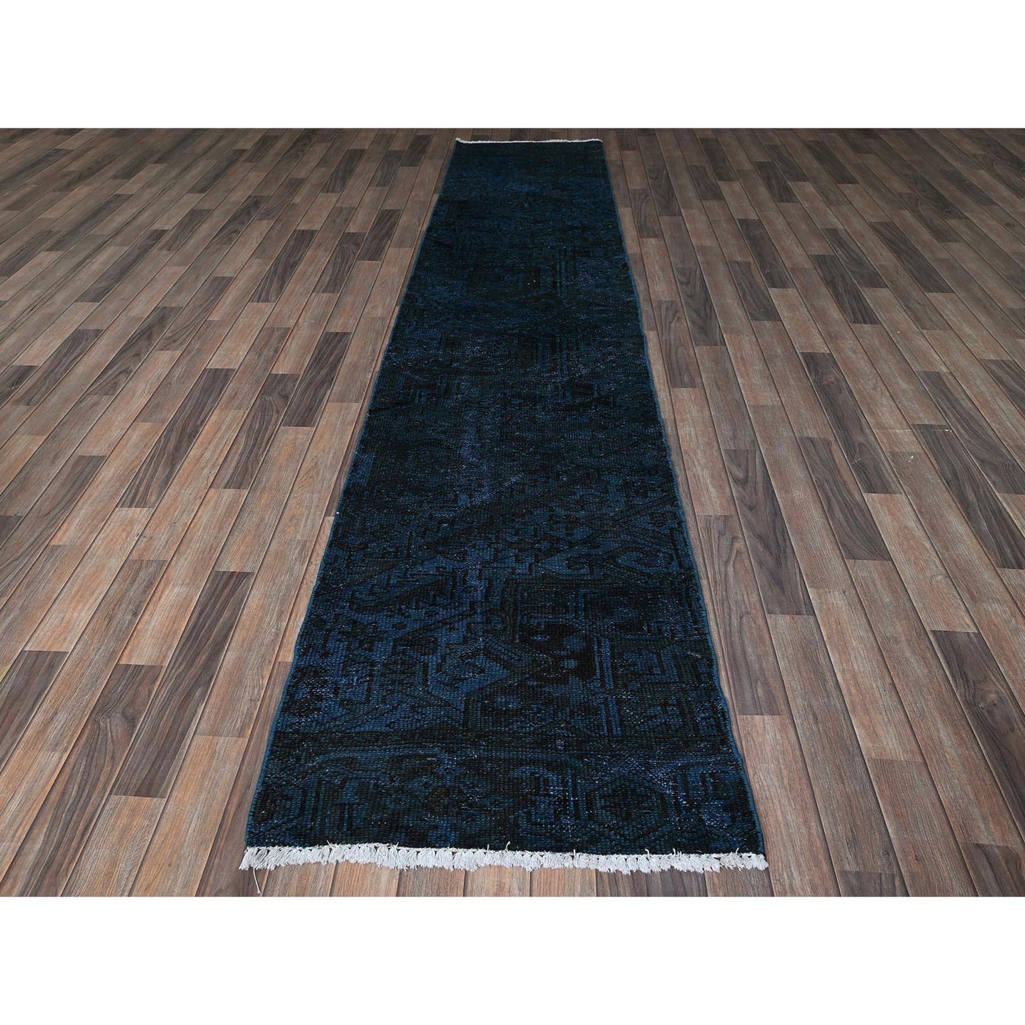 2'6"X11' Yale Blue Overdyed Old Zoroastrian Hand Knotted Wool Runner Rug