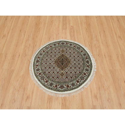 3'4"X3'4" White Wool Hand Knotted Mahi Fish Medallion Kpsi Round Rug