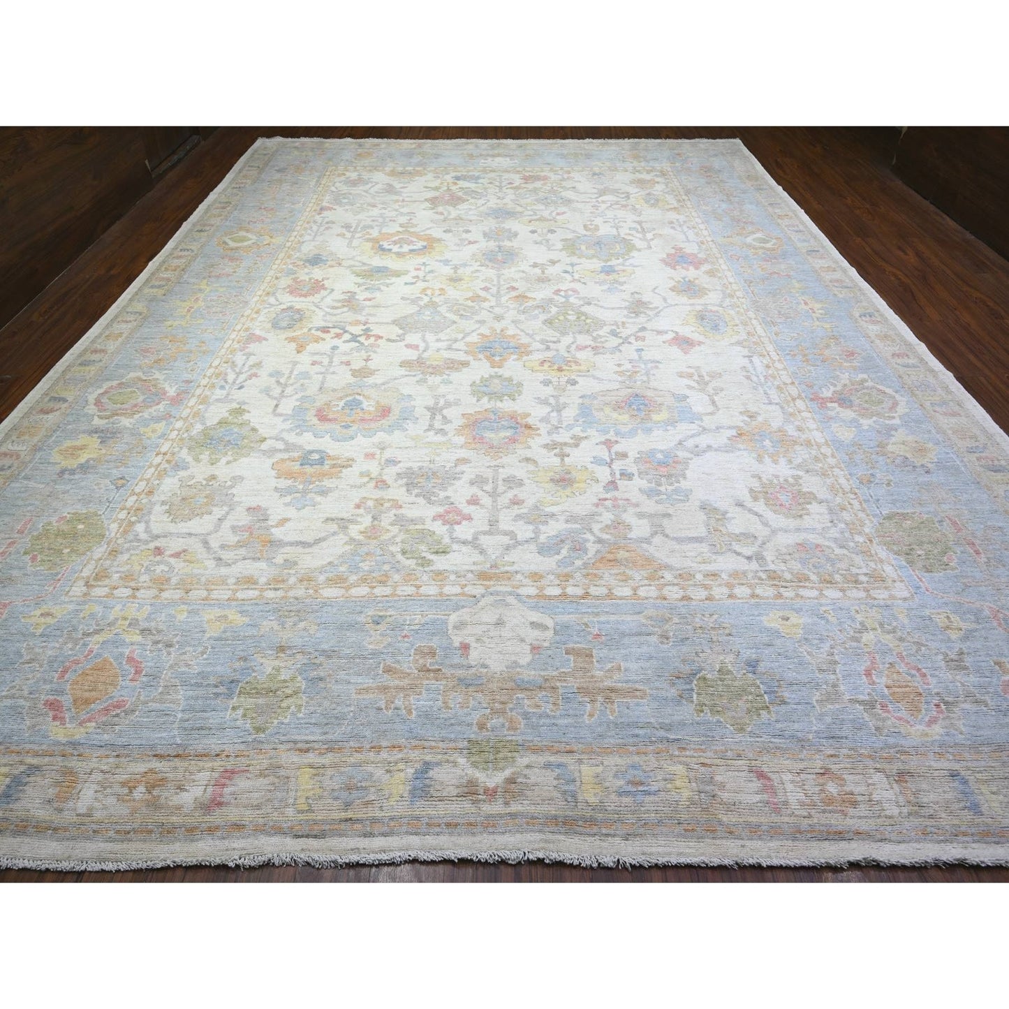 12'2"X16' Ivory Afghan Angora Oushak Hand Knotted Wool Oversized Rug