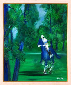 Victor Spahn Original Acrylic Painting Horse Riding Signed Framed 76  65 Cm