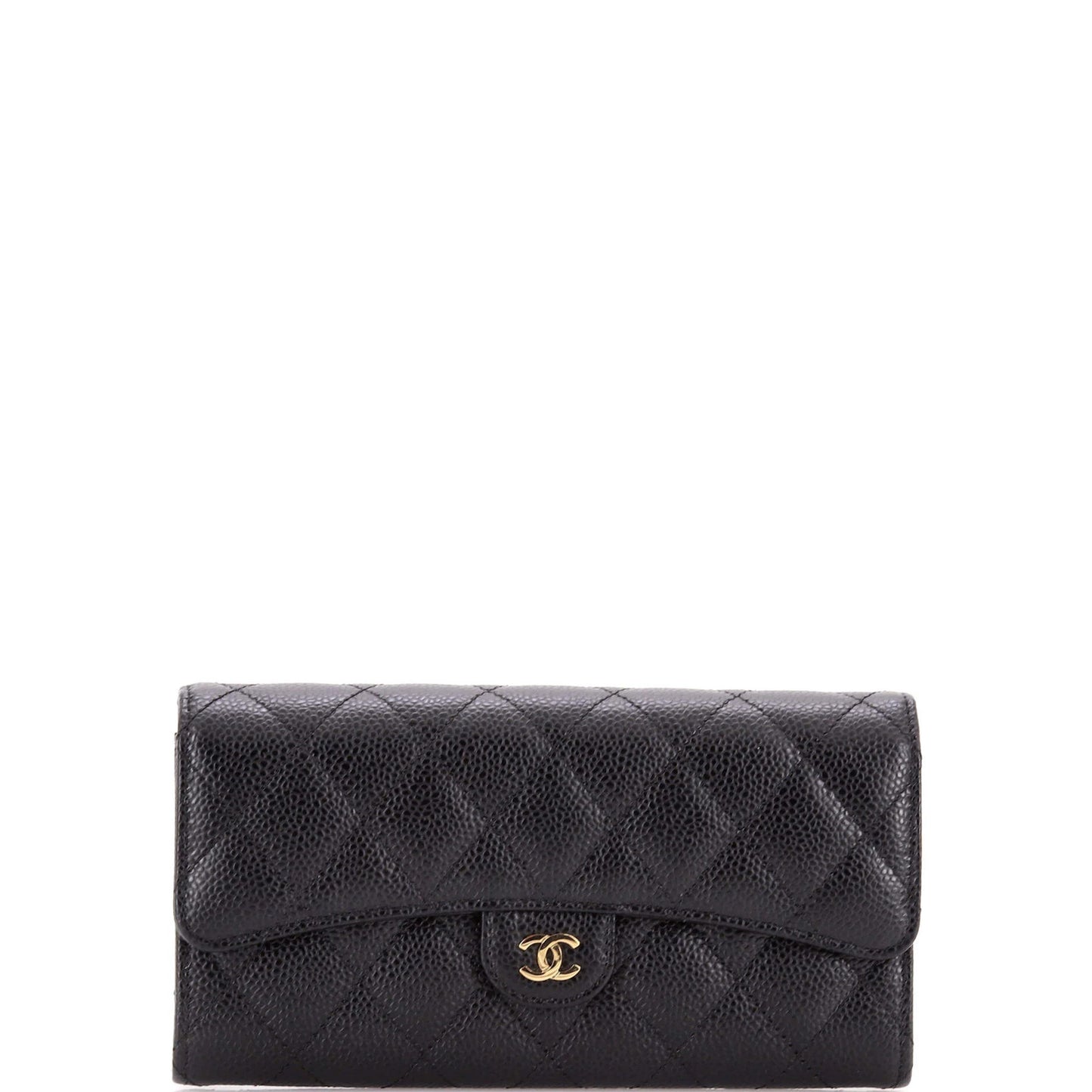 Chanel Cc Gusset Classic Flap Wallet Quilted Caviar Long