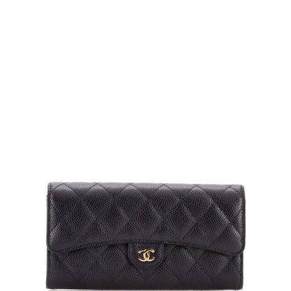Chanel Cc Gusset Classic Flap Wallet Quilted Caviar Long