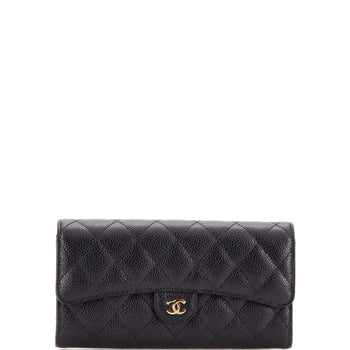 Chanel Cc Gusset Classic Flap Wallet Quilted Caviar Long