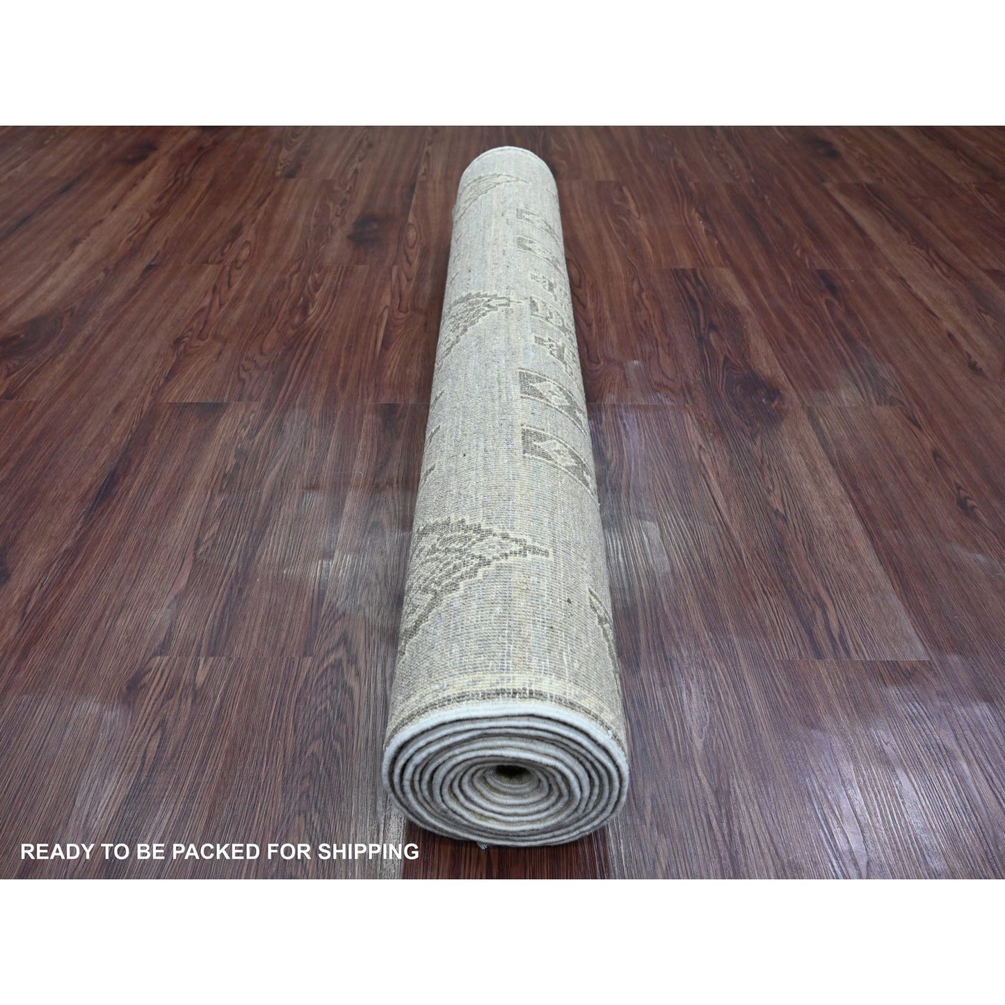 4'X11'9" Gray Geometric Berber Influence All Wool Hand Knotted Runner Rug