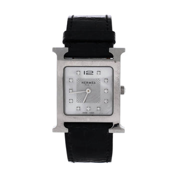 Markers Hermes Heure H Quartz Watch Stainless Steel and Alligator with Diamond