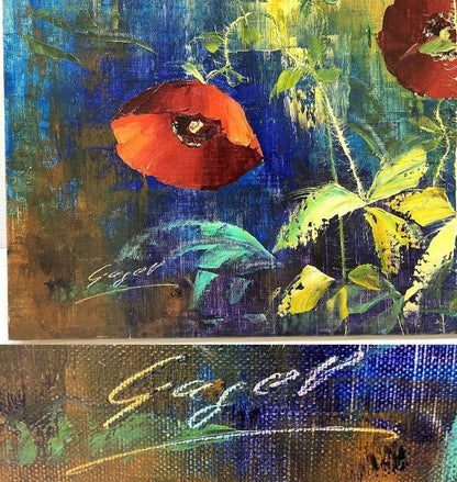 Original Oil Painting F10 Signed Framed Poppies By Bernhard Germany