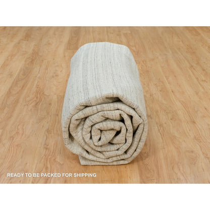 10'1"X14' Old Wood White Hand Loomed Plain Modern Design Undyed Wool Rug