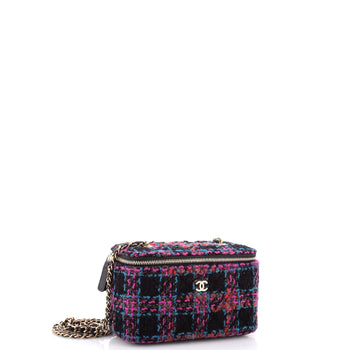 Chanel Pearl Crush Vanity Case With Chain Quilted Multicolor Tweed Small