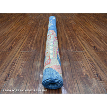 5'10"X8'10" Celestial Blue Oceanic Colorful Fish Wool Hand Knotted Rug